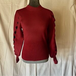 Love Token Red Sweater With Cutouts On Sleeves